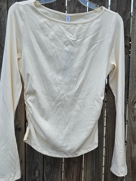 PrettyGarden Tops - PrettyGarden LongSleeve Top Women's Long-Sleeve Ribbed Side Tie Top Cream Sz M